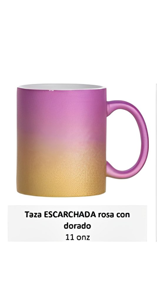 Taza ESCARCHADA rosa con dorado 11 onz