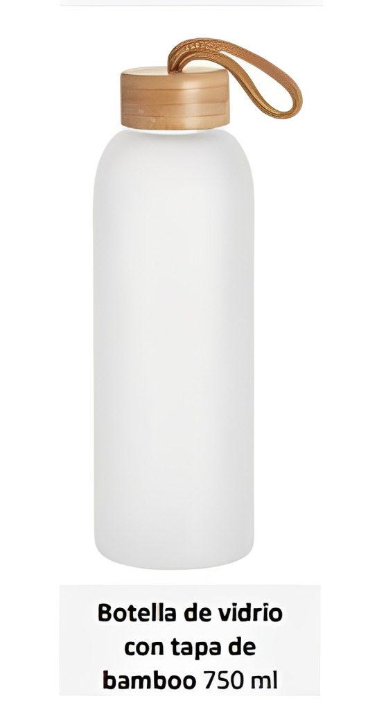 Botella de vidrio con tapa de bamboo 750 ml