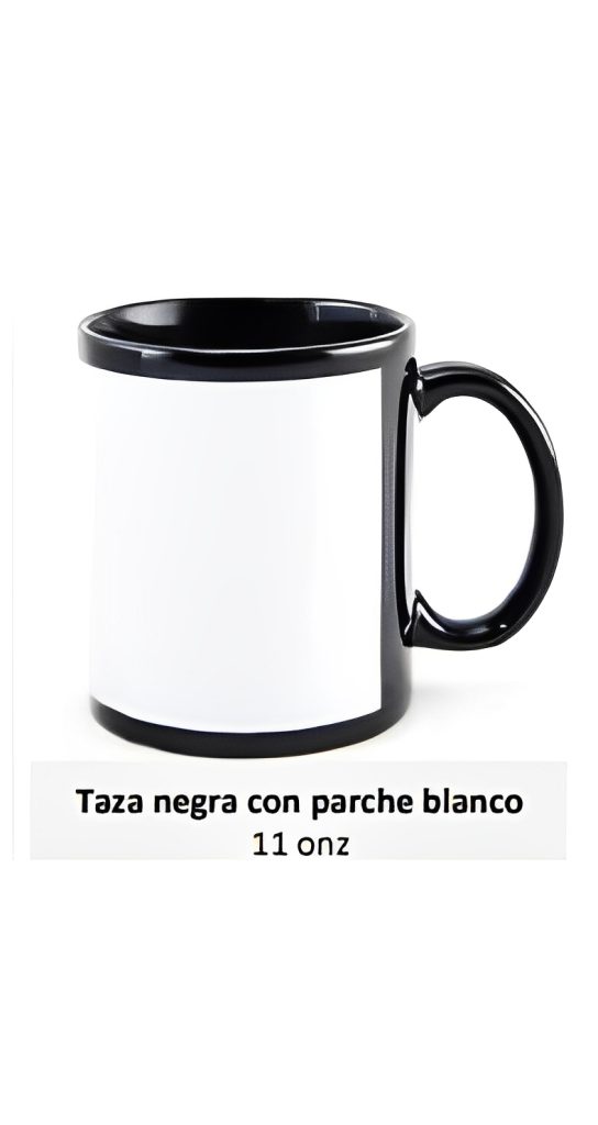 Taza negra con parche blanco 11 onz